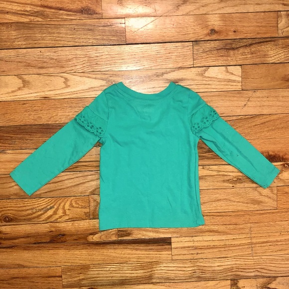 Green long sleeve T-shirt with eyelet ruffle, 18M - Picture 3 of 5